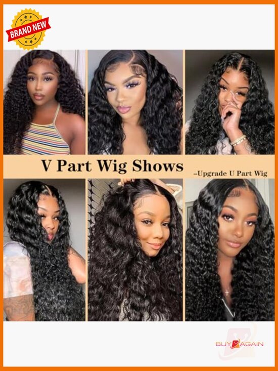 V Part Wig Human Hair Deep Wave 24\